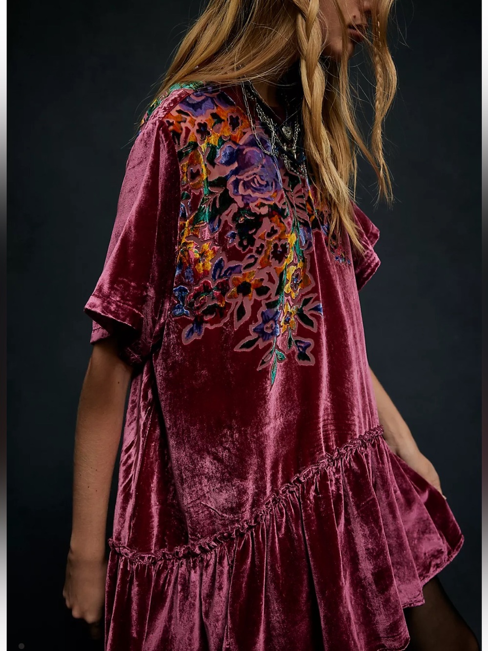 Free People Sweet Echoes Velvet Mini Dress Large NWT